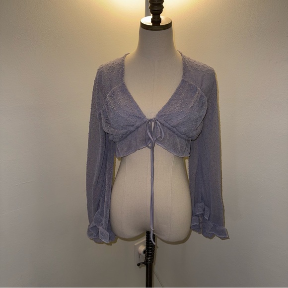 UO Urban Outfitters Women’s XS Purple Celeste Textured Long Sleeve Crop Top NEW - Picture 3 of 7